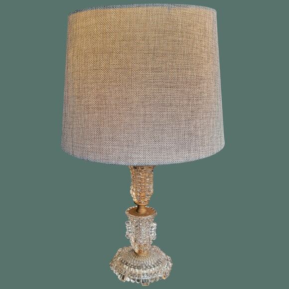 Vintage 1940s Pressed Glass Hobnail Column Lamp with Modern Fabric Shade - Picture 2 of 5
